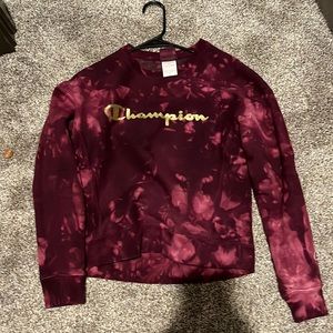 COPY - Maroon/Purple Tie Dye Champion Pullover Womens XS W/ Gold Logo